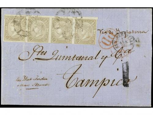 ✉ ESPAÑA. Ed. 73c (4). 1865. SAN SEBASTIÁN a TAMPICO (México