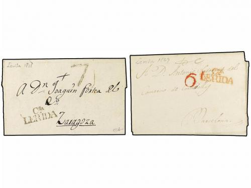 ✉ ESPAÑA: PREFILATELIA. 1818-29. Dos cartas con marca CÑA/LE