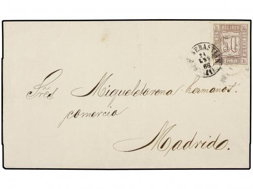 ✉ ESPAÑA. 1868. S. SEBASTIAN a MADRID. Circulada con sello d