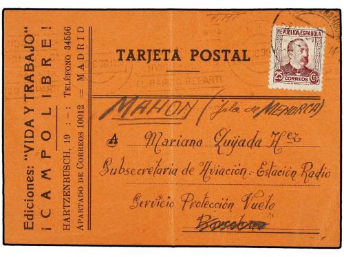 ✉ ESPAÑA GUERRA CIVIL. 1938. Tajerta Postal VIDA Y TRABAJO, 