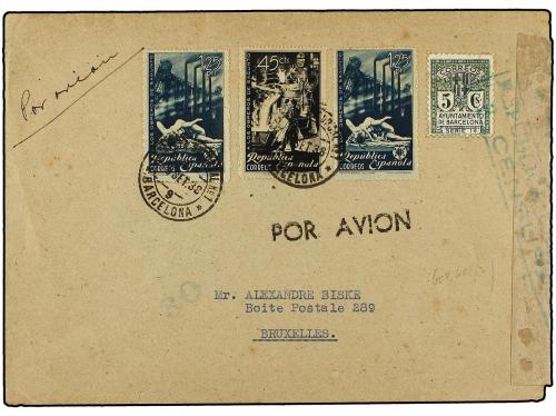 ✉ ESPAÑA. Ed. 773, 774(2). 1938. BARCELONA a BRUSELAS. 45 ct