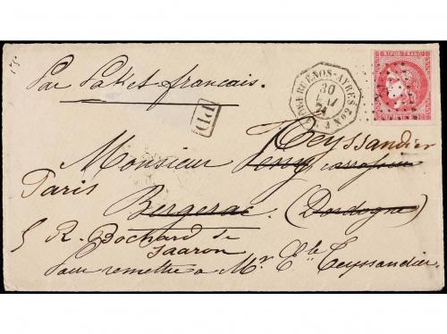 ✉ ARGENTINA. 1871. B. AIRES to FRANCE. Franked by Bordeaux 8