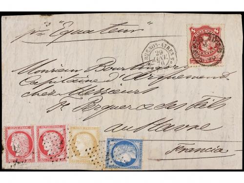 ✉ ARGENTINA. 1876. B. AIRES to FRANCE. 8 ctvos. Lake tied by