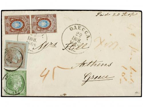 ✉ RUSIA. 1868. Cover to ATHENS, endorsed "Paid 20 kop" at to