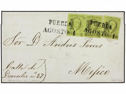 ✉ MEXICO. 1860. PUEBLA a MÉXICO. 1 real negro s. verde (3). 