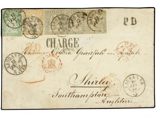 ✉ SUIZA. 1860 (Feb. 12). Registered cover from LAUSANNE to S