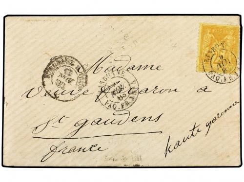 ✉ PORTUGAL. 1883. LISBOA a FRANCIA. Circulada con sello fra