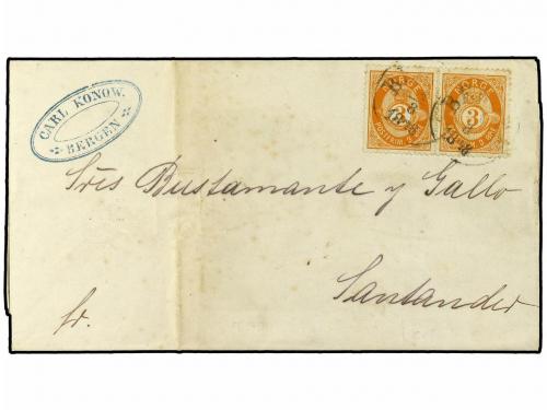 ✉ NORUEGA. 1878. Printed matter rate envelope to Spain beari