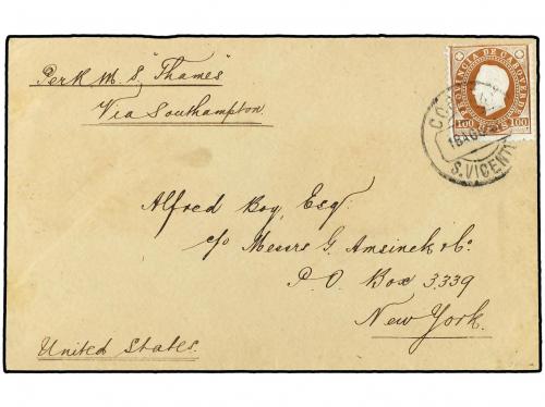 ✉ CABO VERDE. 1888 (Aug 18). Cover to NEW YORK endorsed ´pe