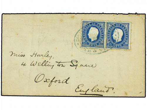 ✉ CABO VERDE. 1887. S. VICENTE a OXFORD. 50 reis azul (2). M