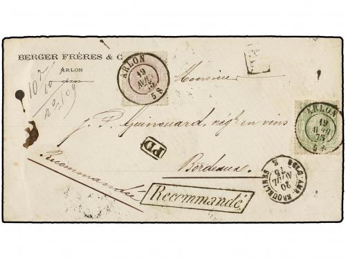 ✉ BELGICA. 1875. ARLO to FRANCE. Envelope franked with 10 c