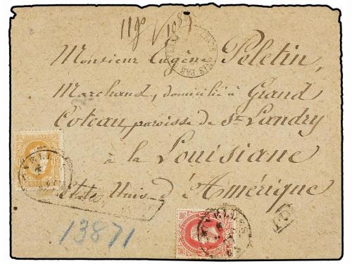 ✉ BELGICA. (1875?). BRUXELLES to LOUISIANE (U.S.A.). Envelop