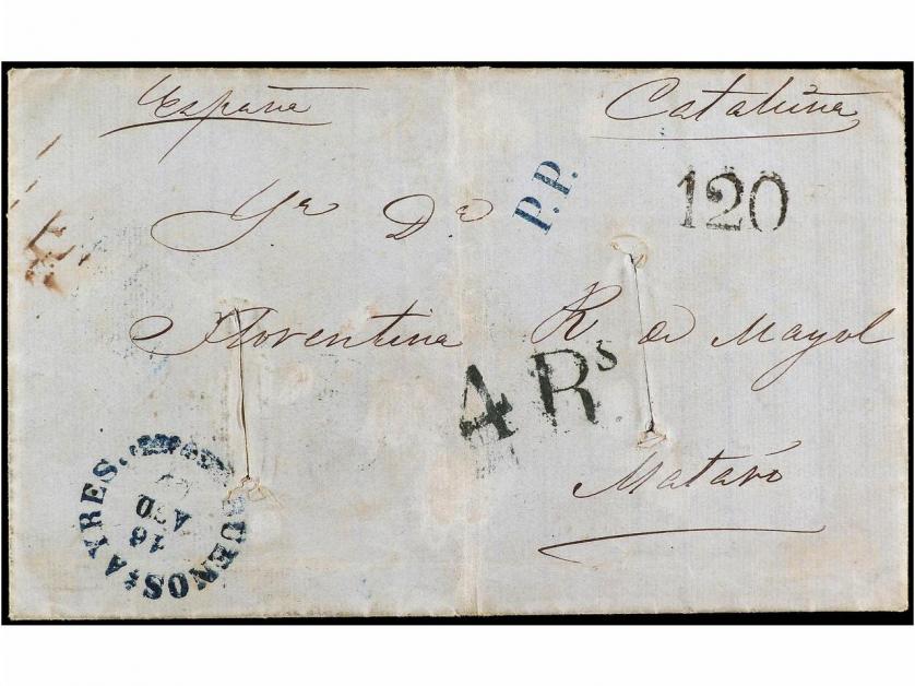 ✉ ARGENTINA. 1857. BUENOS AIRES a MATARÓ (España). Carta com