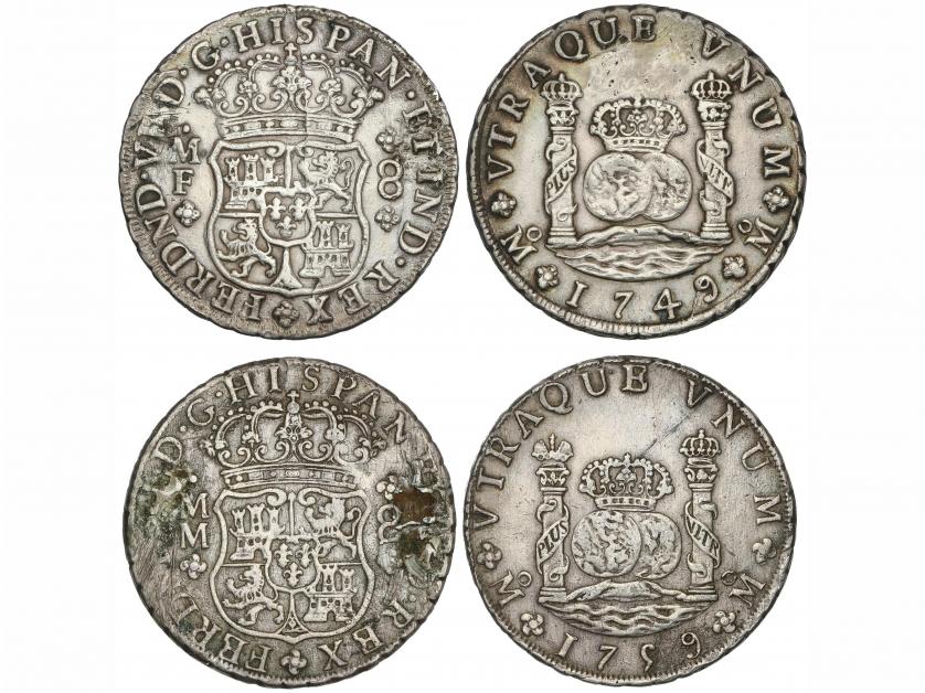 FERNANDO VI. Lote 2 monedas 8 Reales. 1749, 1759. MÉXICO. M.