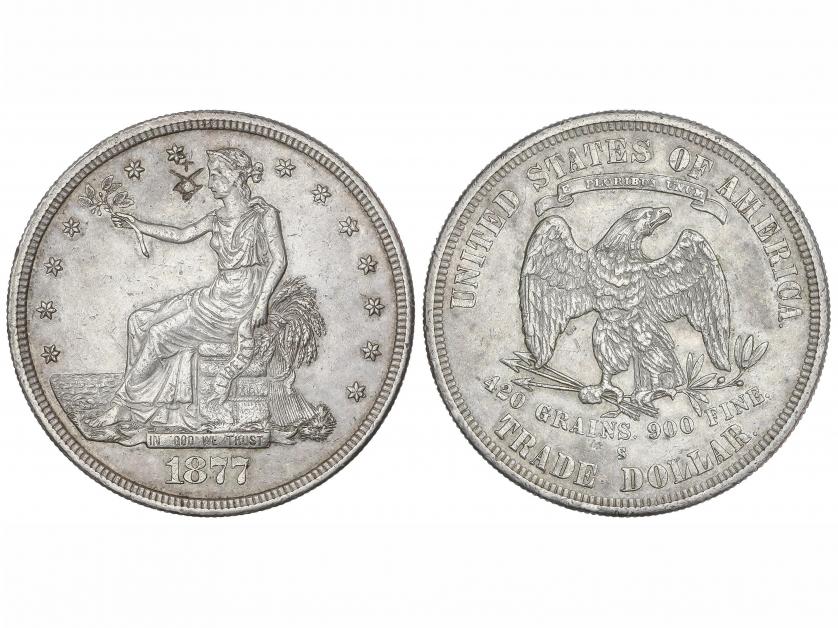 ESTADOS UNIDOS. 1 Trade Dollar. 1877-S. SAN FRANCISCO. 27,2 
