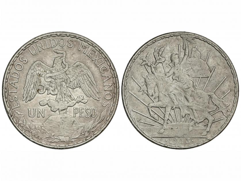 MÉXICO. 1 Peso. 1913. 26,88 grs. AR. Caballito. (Golpecitos)