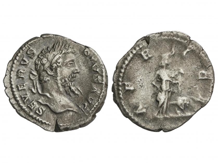 IMPERIO ROMANO. Denario. Acuñada el 202-210 d.C. SEPTIMIO SE