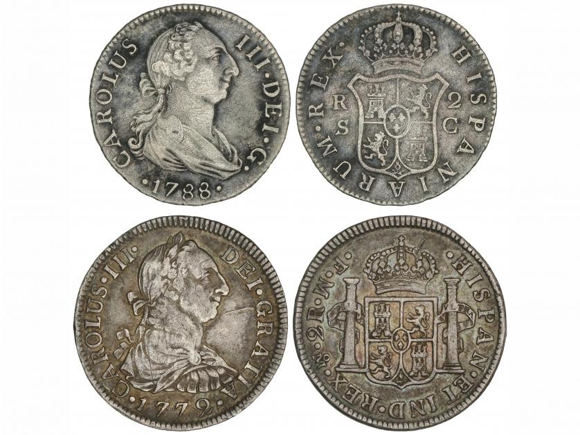 CARLOS III. Lote 2 monedas 2 Reales. 1772 y 1788. MEXICO-F.M