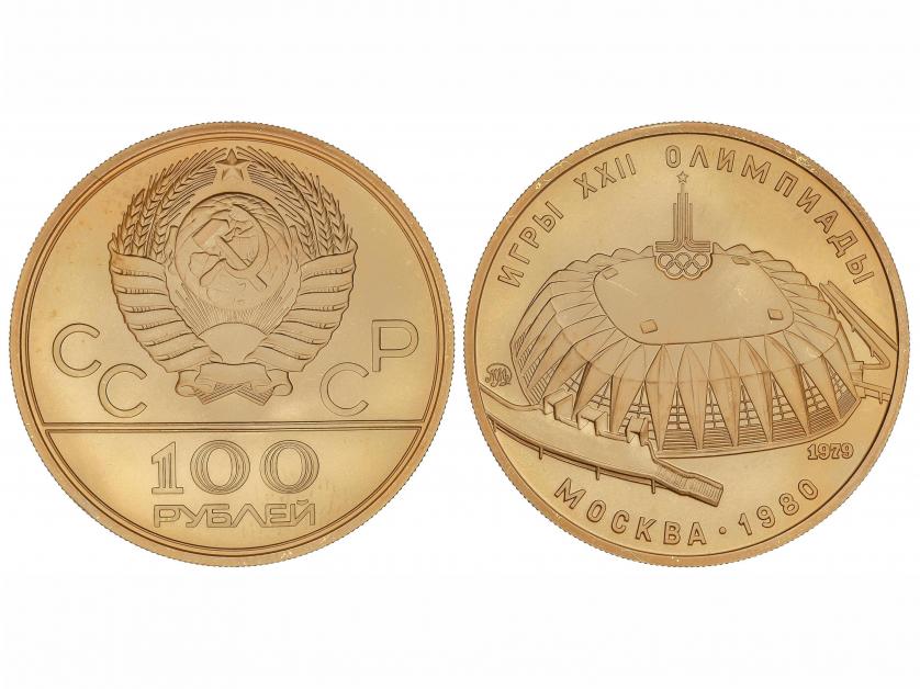 RUSIA. 100 Roubles. 1979. MOSCOW. 17,28 grs. AU. Olimpiada M