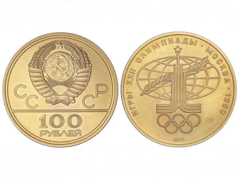 RUSIA. 100 Roubles. 1977. LENINGRAD. 17,27 grs. AU. Olimpiad
