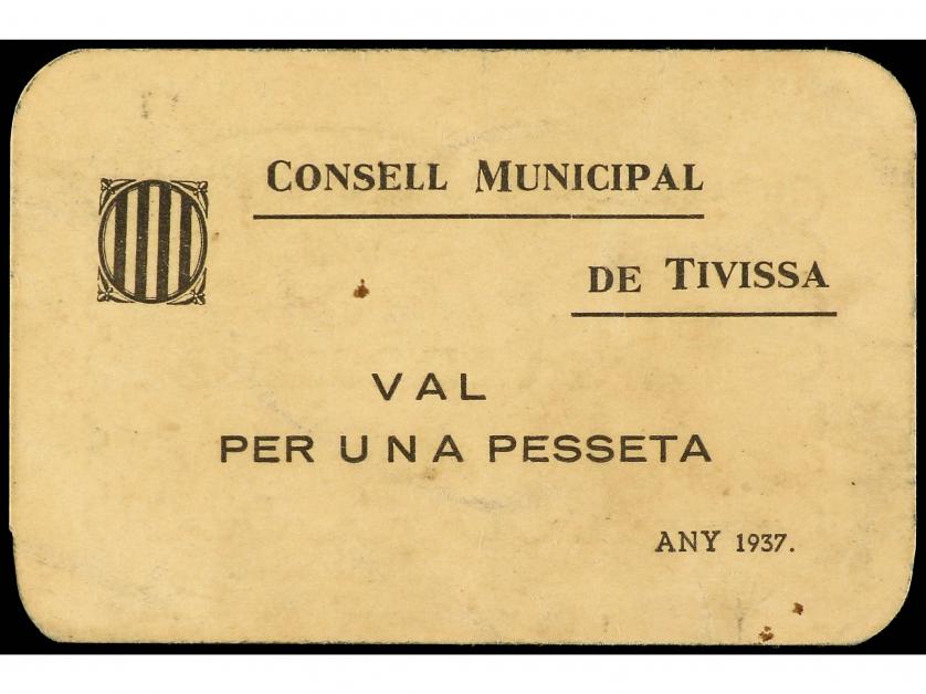 CATALUNYA. 1 Pesseta. 1937. C.M. de TIVISSA. Cartulina. (Alg