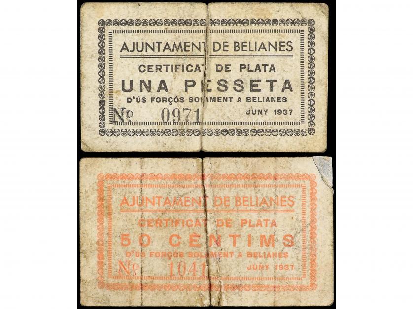 CATALUNYA. Lote 2 billetes 50 Cèntims y 1 Pesseta. Juny 1937