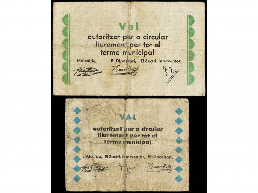 CATALUNYA. Lote 2 billetes 25 y 50 Cèntims. 5 Agost 1937. Aj