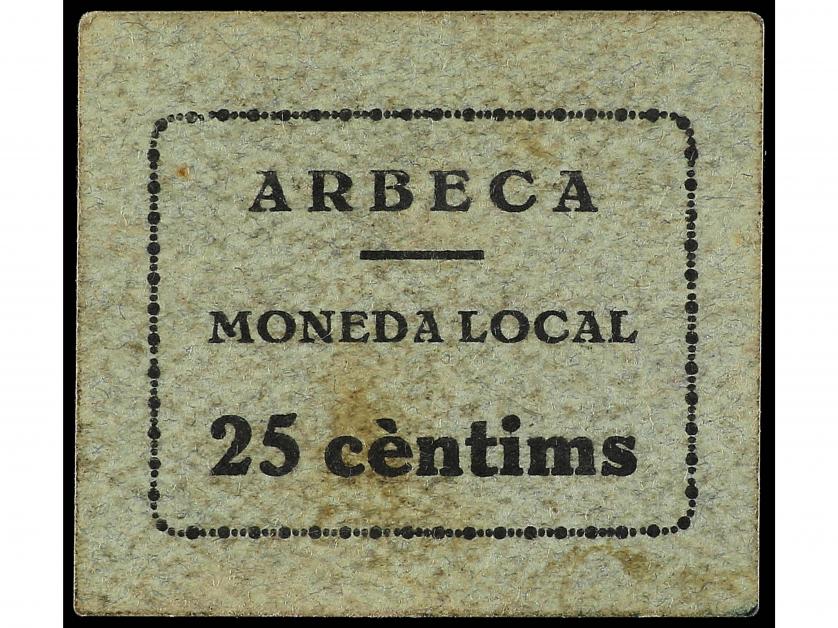 CATALUNYA. 25 Cèntims. Moneda Local ARBECA. Cartón. Numeraci