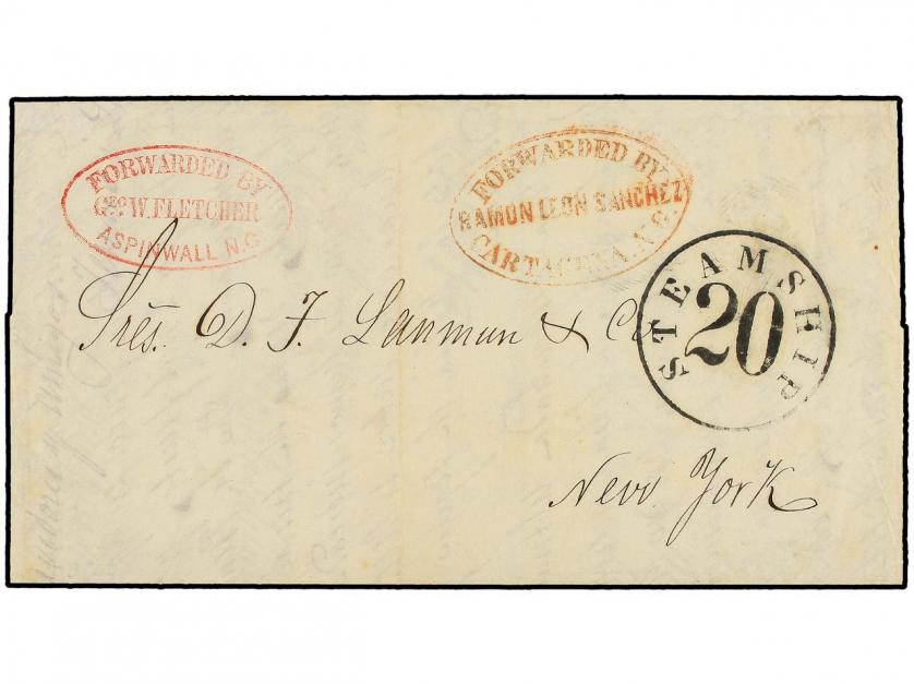 ✉ COLOMBIA. 1855. BOGOTÁ a NEW YORK. Carta completa con text