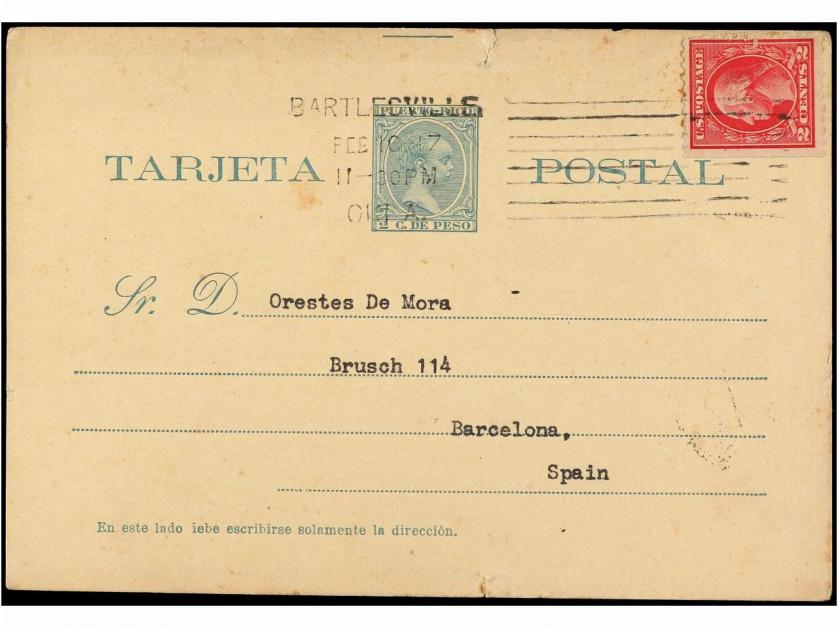 ✉ PUERTO RICO. Ed. 7. 1917. BARTLEOVILLE (U.S.A.) a BARCELON