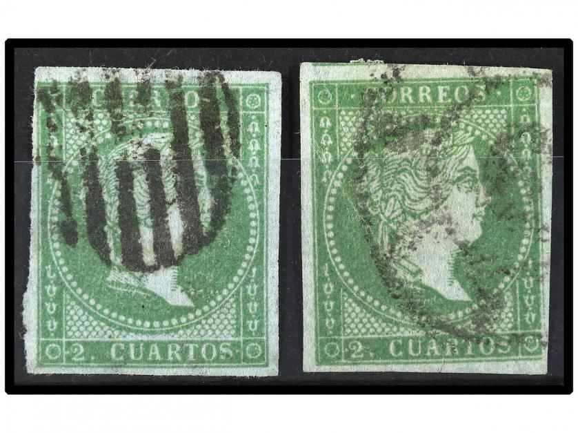 ° ESPAÑA. Ed. 39 (2). 2 cuartos verde. 2 sellos mat. parrill