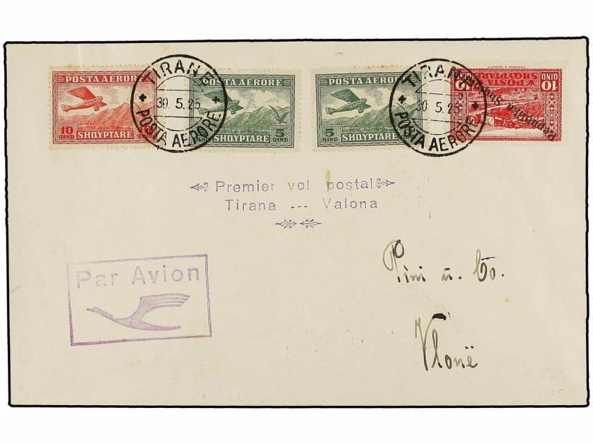 ✉ ALBANIA. 1925 (30-V). TIRANA a VALONA. PRIMER VUELO, marca