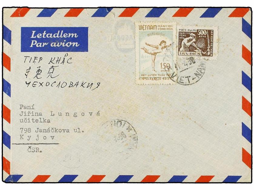 ✉ VIETNAM. Mi. 8, 70. 1958. HANOI to CZECHOSLOVAKIA. 150 D. 