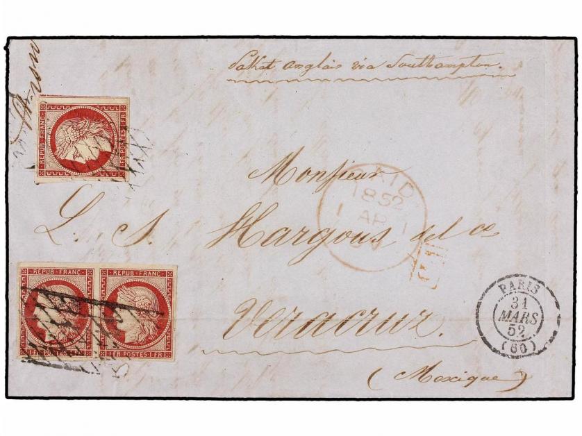 ✉ FRANCIA. Yv. 6 (3). 1852. PARIS to VERACRUZ. Lettersheet w